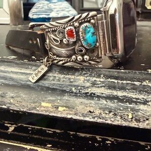 APPLE WATCHBAND/vintage Native American/SS/turquoise/Coral (see description)